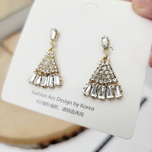 Brand New Gold Tone Silver Rhinestone Earrings - Picture 6 of 9